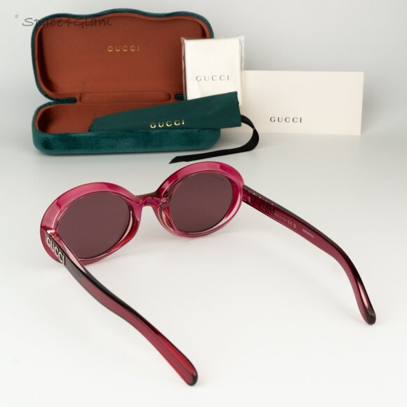 NEW Gucci GG1722SA 004 Transparent Red Burgundy Violet Unisex Oval Sunglasses - Picture 1 of 8